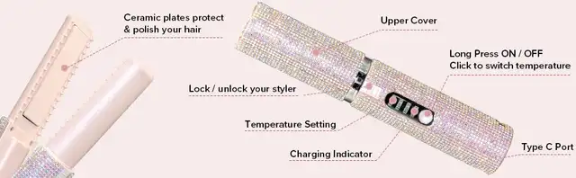 Bling  Rhinestone Portable mini hair straightener